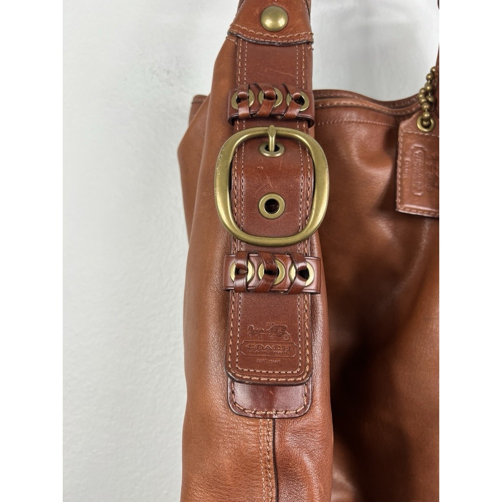 COACH Bleecker Felicia Burnished Leather‎ XL Slim Duffle Hobo Bag Purse 11424 - Picture 12 of 16